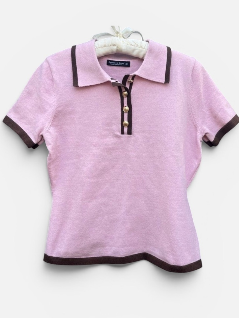 Emerson Lang Short Sleeved Knit Sweater Top NWT Preppy Pink Size Large